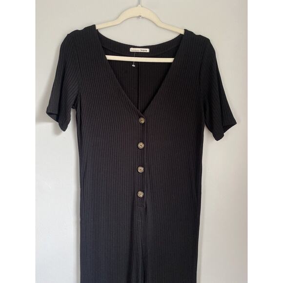 Reformation Jeans Black Camille Ribbed Knit M Tencel Modal Jumpsuit Romper Comfy - Picture 2 of 9